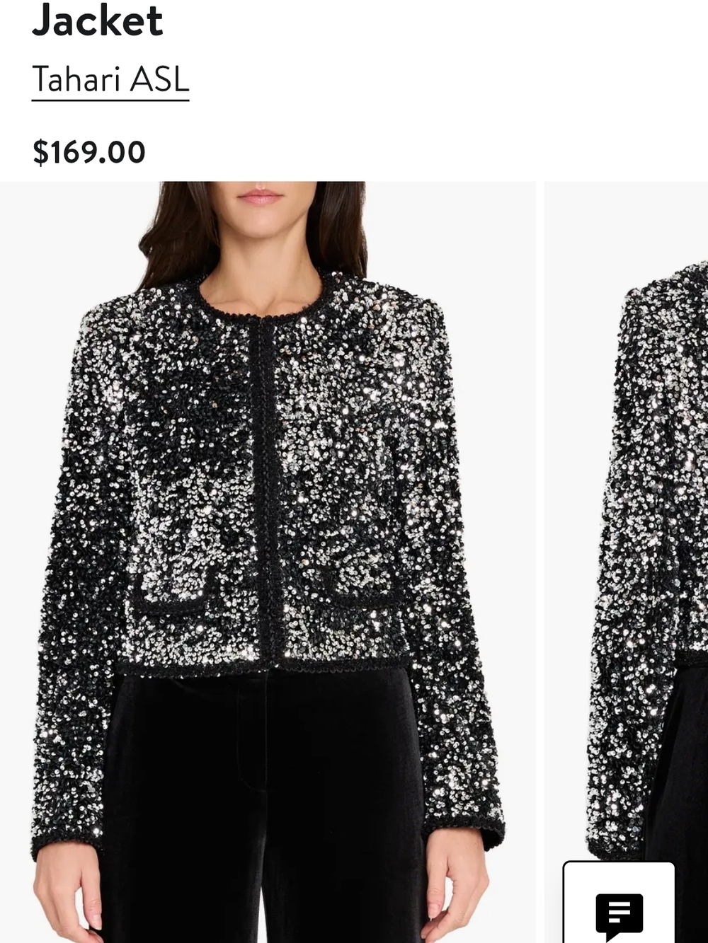 Tahari ASL Black & Silver Sequin Cropped Jacket